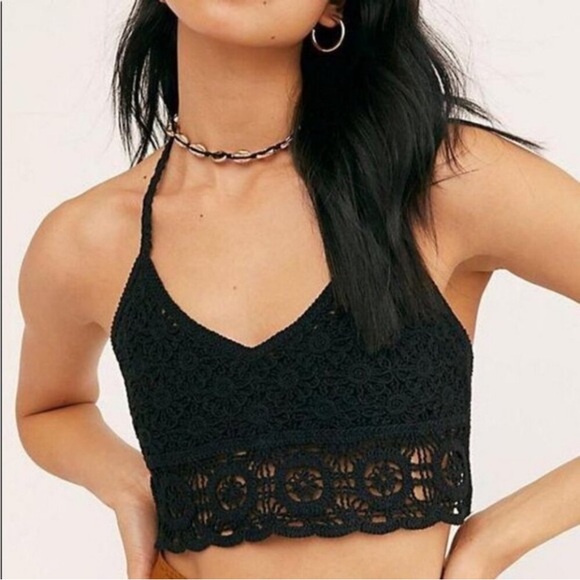 FREE PEOPLE Boho Crochet Halter Crop Top Large NWT - Picture 4 of 7